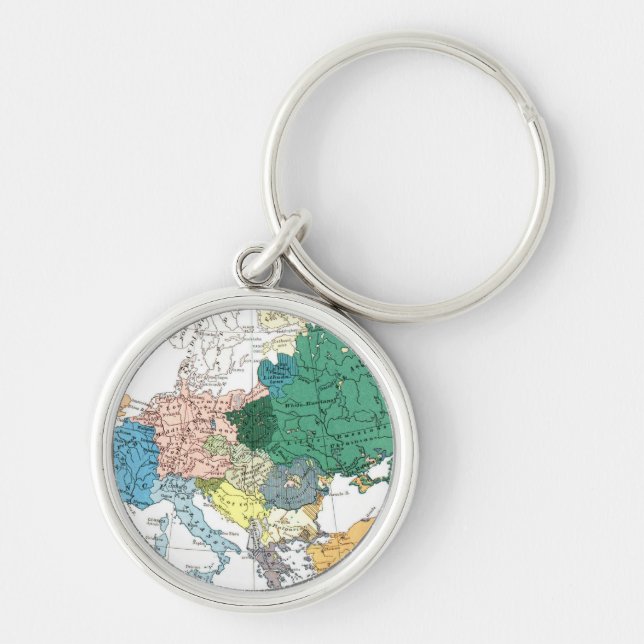 Ras- karta av Europa Rund Silverfärgad Nyckelring (Framsidan)