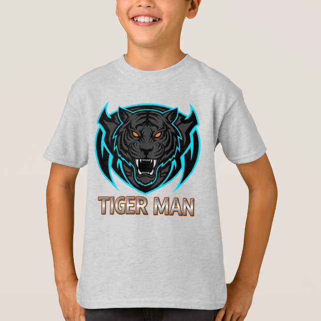 Rasande Tiger Man Gaming Maskot Barn T Shirt (Framsida)