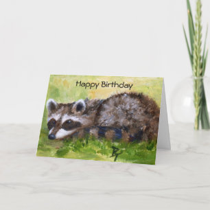 Rascal aceo Raccoon Birthday Card Kort