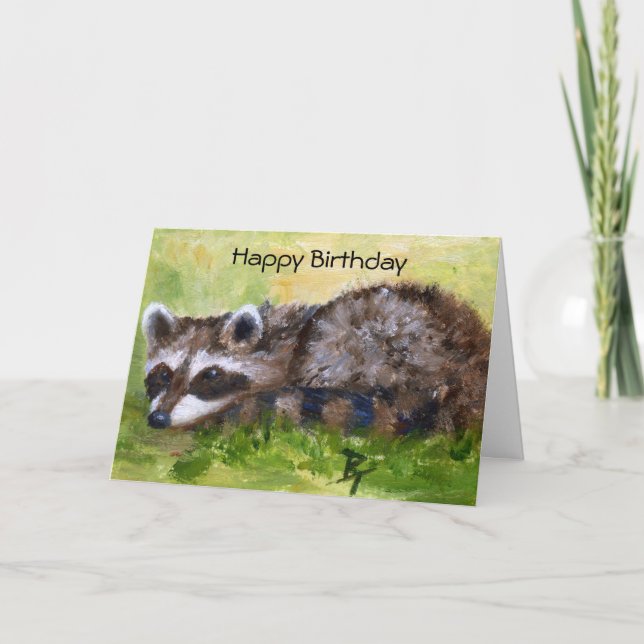 Rascal aceo Raccoon Birthday Card Kort (Framsida)