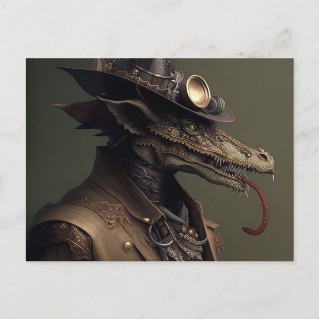 Rascal Steampunk Dragon Vykort (Framsida)