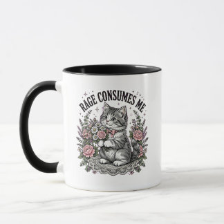 Raseri Förtär Mig Rolig Kattmugg - Vintage Blommig Mugg
