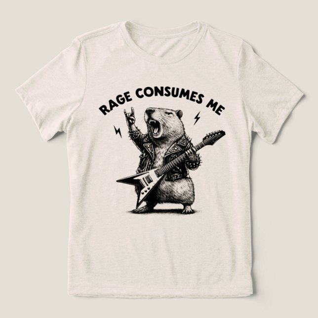 Raseri Övermannar Mig Capybara Rock On T Shirt (Design Framsida)