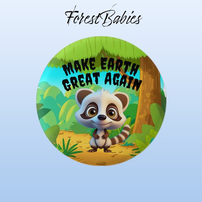 Rasion, gör jorden Underbar igen, miljö Knapp (Raccoon 🌲 ForestBabies Button)