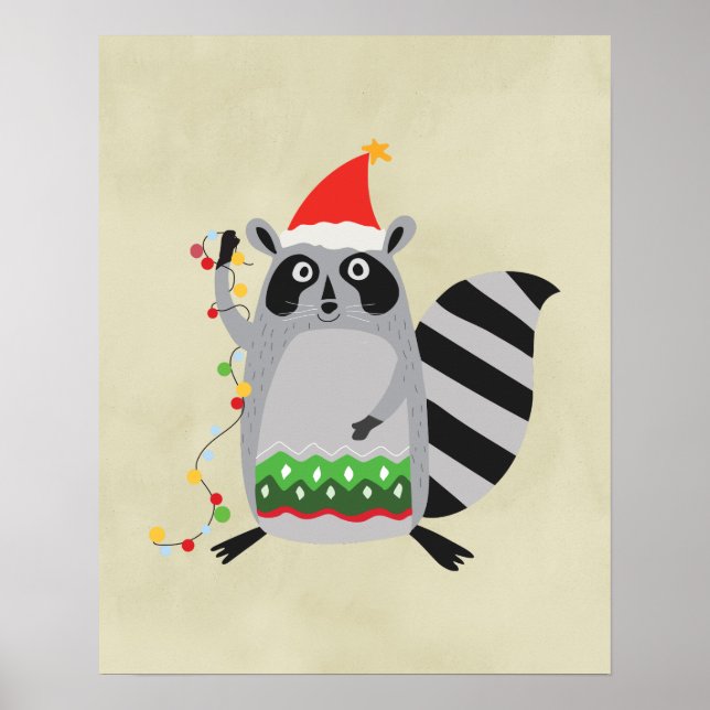 Rasion i Santa Hat snärjde upp i Helgdag Ljus Poster (Framsidan)