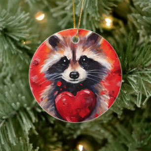 Rasion med hjärtan julgransprydnad keramik