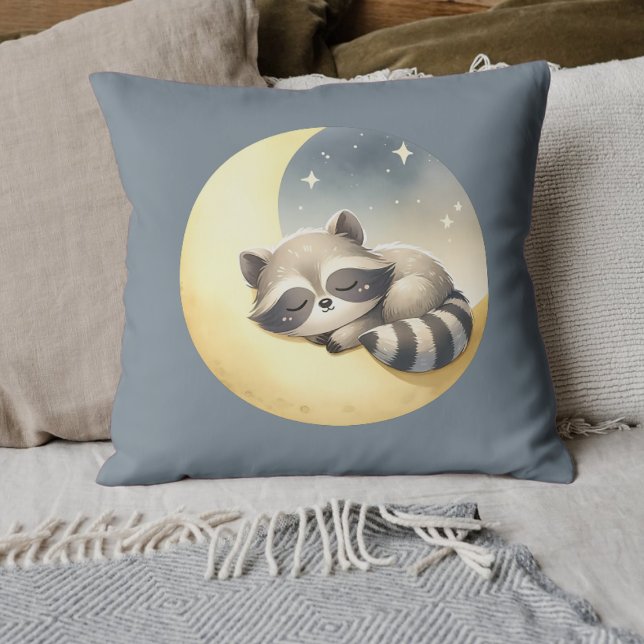 Rasion på Måne Cute Rhyming Animal Kids Room Kudde (Adorable Raccoon Moon Pillow - Cute Sleepy Raccoon Design, Perfect for Kids' Rooms, Unique Gift. )