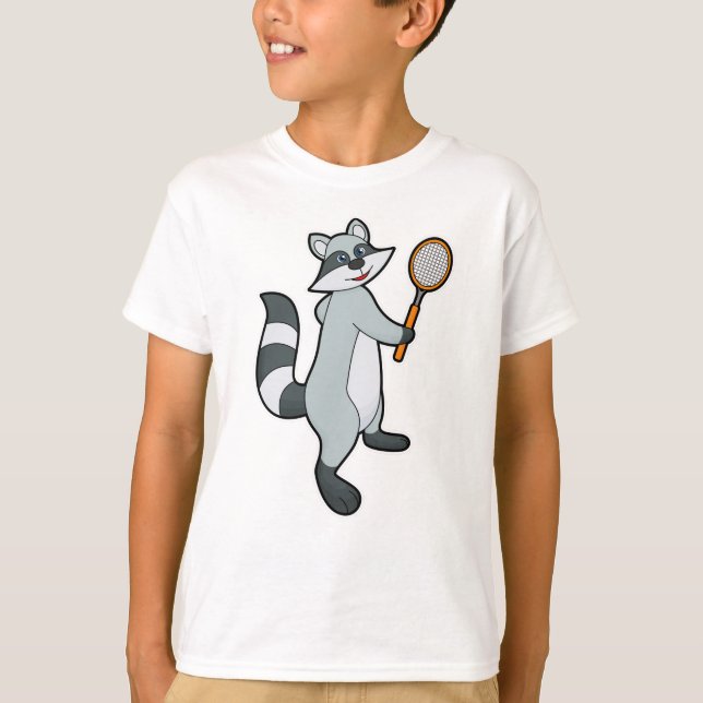 Rasion som tennis-spelare med tennis racket t shirt (Framsida)