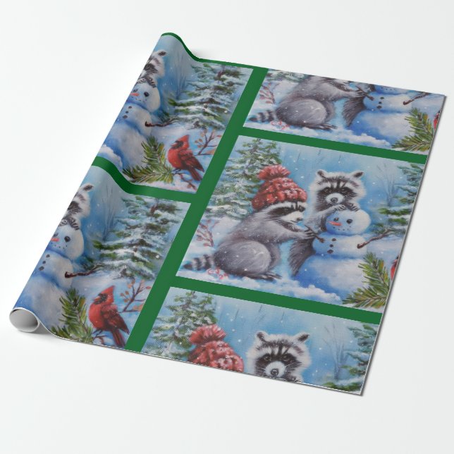 Rasioner snögubbe och kardinalsvällning Papper Presentpapper (Utrullad)