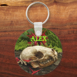 Rasionskallelogg med ferner och röd Monarda Nyckelring