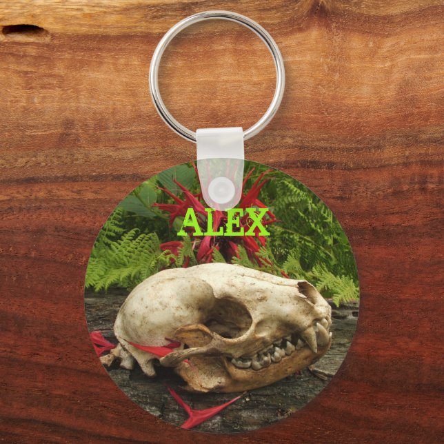 Rasionskallelogg med ferner och röd Monarda Nyckelring (Framsida)