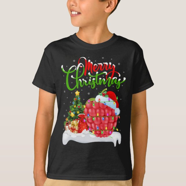 Raspberry Älskare Julafton Lighting Santa Raspberr T Shirt (Framsida)