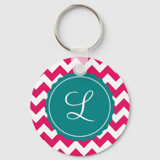 Raspberry and Teal Zig Zag Anpassningsbar Initial Nyckelring