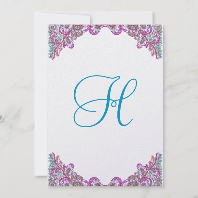 Raspberry & Aqua on Ice Paisley bröllopsinbjudan Inbjudningar (Framsida)