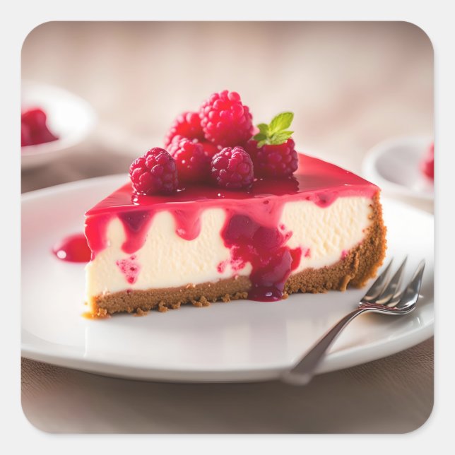 Raspberry Cheesecake Fyrkantigt Klistermärke (Framsida)