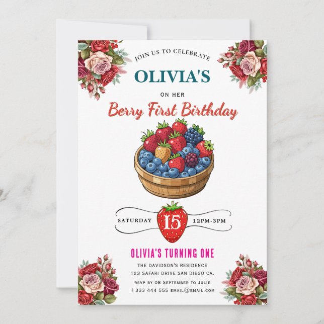 Raspberry Födelsedagsfest inbjudan (Framsida)