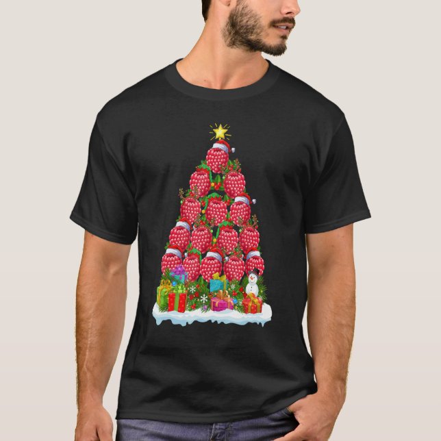 Raspberry Fruit  Xmas Holiday Raspberry Christmas  T Shirt (Framsida)