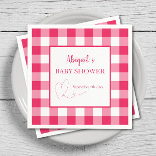 Raspberry Gingham Anpassad Baby Shower  Pappersservett