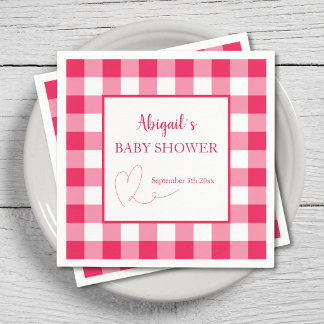 Raspberry Gingham Anpassad Baby Shower  Pappersservett
