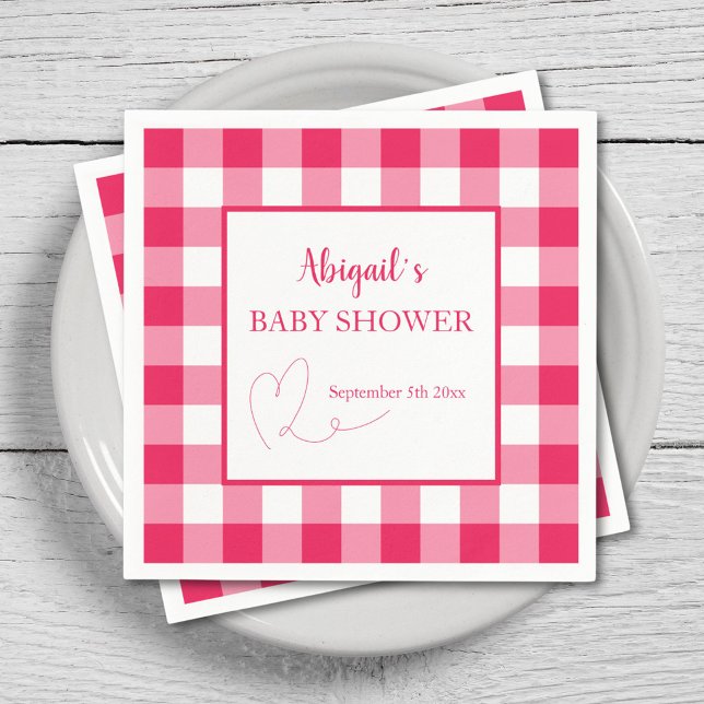 Raspberry Gingham Anpassad Baby Shower  Pappersservett (Skapare uppladdad)