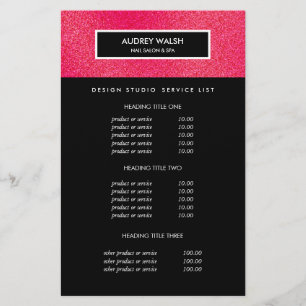 Raspberry Glitter Black Salon Pricing & bServices Flygblad