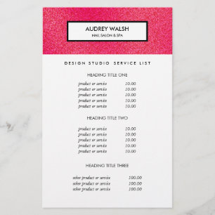 Raspberry Glitter White Salon Pricing & bServices Flygblad