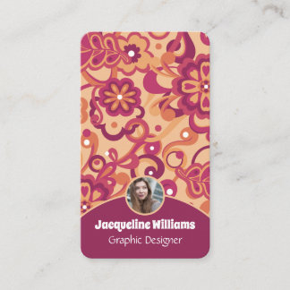 Raspberry Groovy Psychedelic 60s 70s Floral II Visitkort