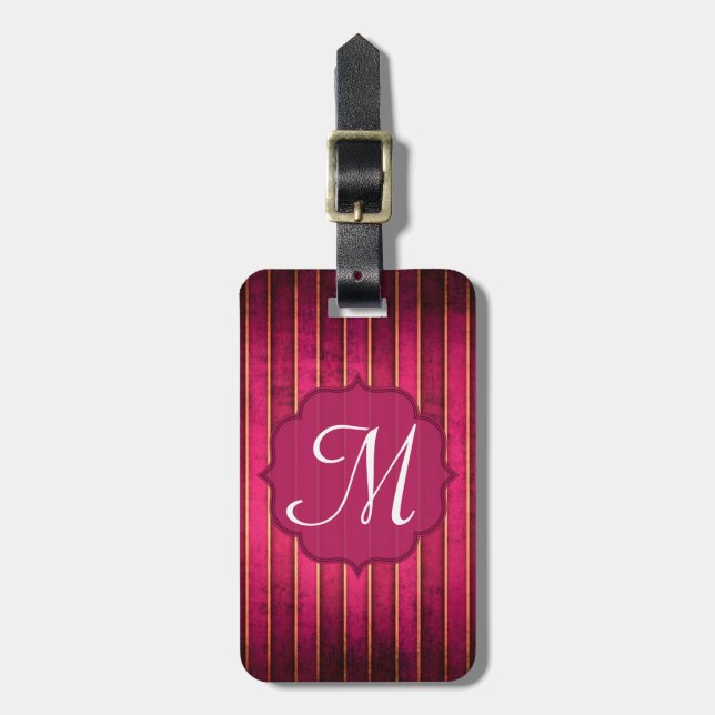 Raspberry Guld Rand Modern Monogram Luggage Tag Bagagebricka (Vertikal Framsida)