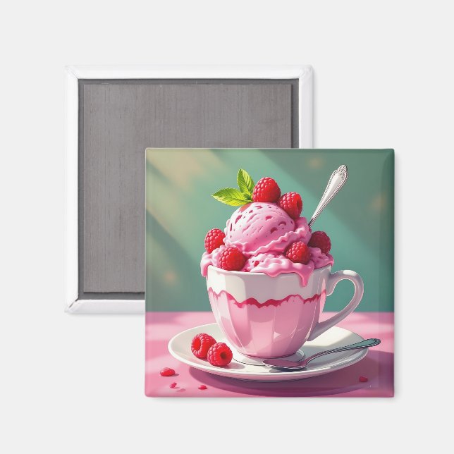 Raspberry Ice Cream i Rosa Coffee Kopp Magnet (Front/Back)