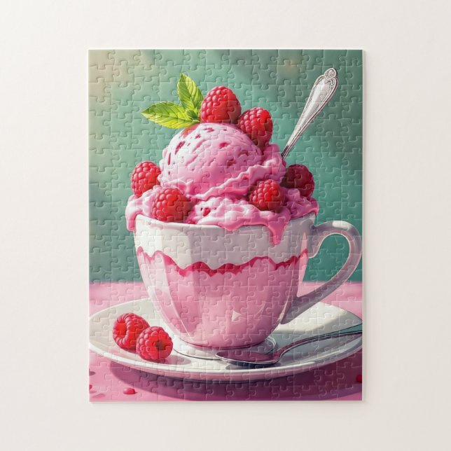 Raspberry Ice Cream i Rosa Coffee Kopp Pussel (Vertikal)