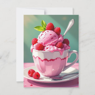 Raspberry Ice Cream i Rosa Coffee Kopp Vykort