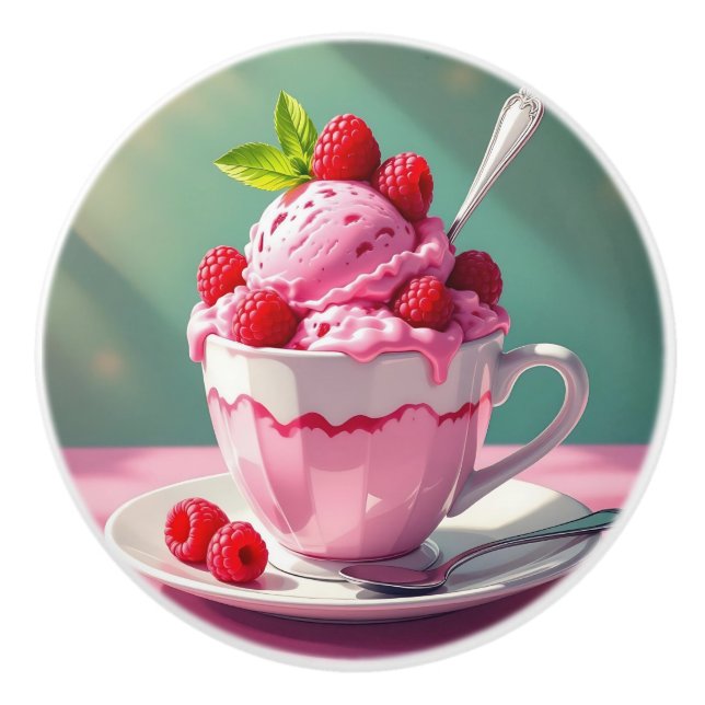 Raspberry Ice Cream in a Pink Coffee Cup Knopp (Framsidan)