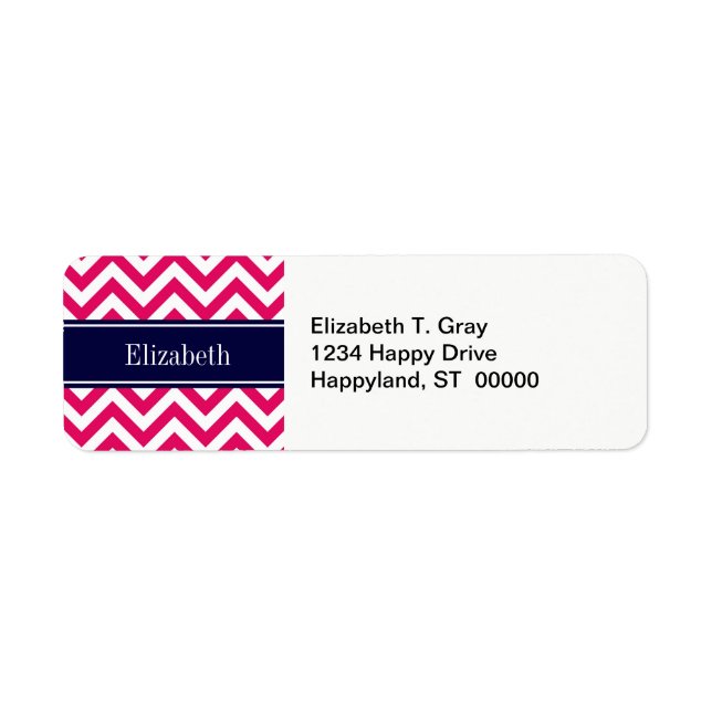 Raspberry Lg Chevron Navy Blue Namn Monogram Returadress Etikett (Framsidan)