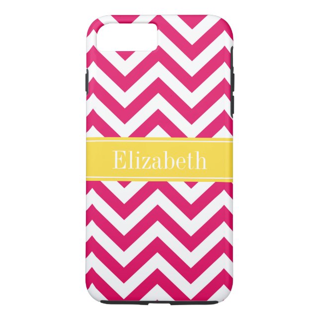 Raspberry Lg Chevron Pineapple Namn Monogram Case-Mate iPhone Skal (Baksida)