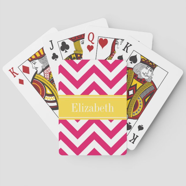 Raspberry Lg Chevron Pineapple Namn Monogram Kortlek (Baksidan)