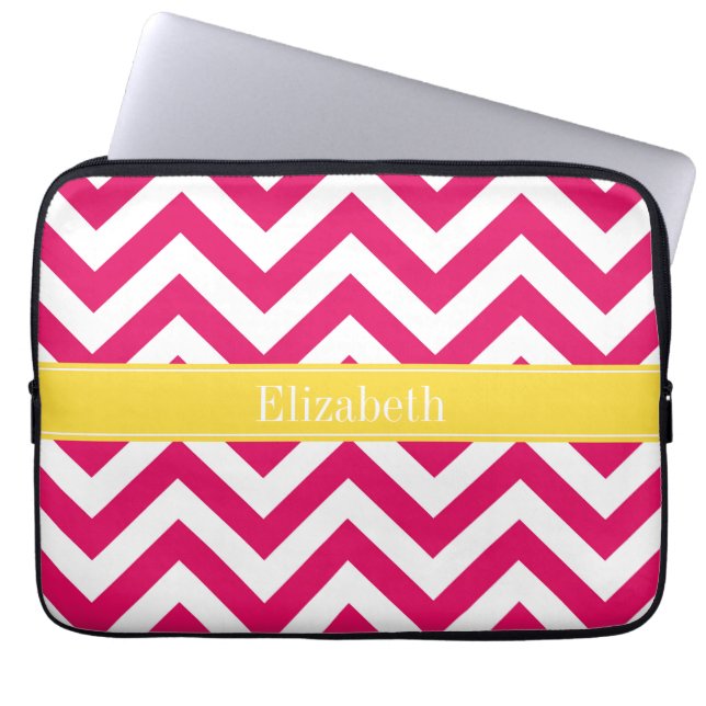 Raspberry Lg Chevron Pineapple Namn Monogram Laptop Sleeve (Framsidan)