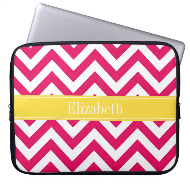 Raspberry Lg Chevron Pineapple Namn Monogram Laptop Sleeve (Framsidan)