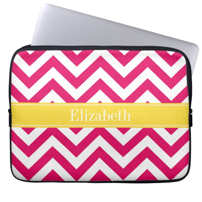 Raspberry Lg Chevron Pineapple Namn Monogram Laptop Sleeve (Framsidan)