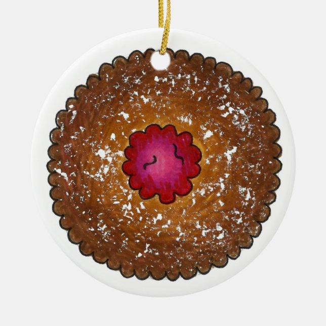 Raspberry Linzer Torte Helgdag jul Cookie Julgransprydnad Keramik (Framsidan)