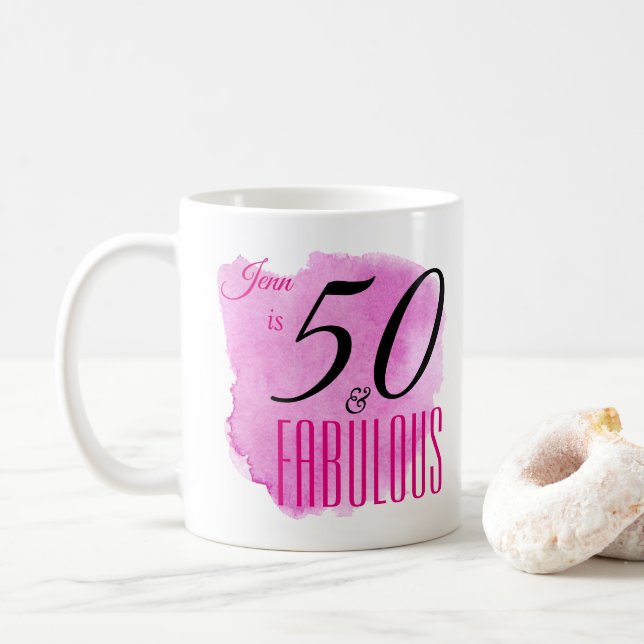 Raspberry Paint Stänk Design 50 & Fabulous Party Kaffemugg (Med munk)