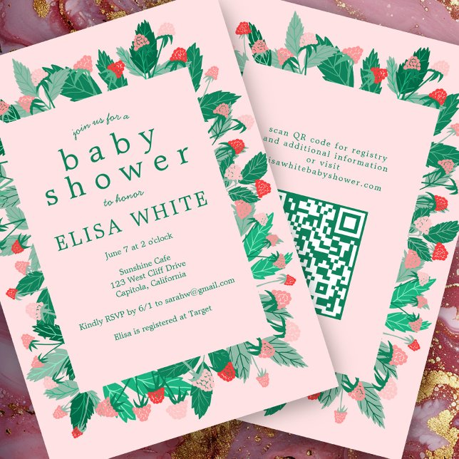 Raspberry Patch Cute ANPASSNINGSBAR QR Code BABY S Inbjudningar (Raspberry Patch Cute CUSTOM QR Code BABY SHOWER Invitation
Pink Green)