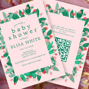 Raspberry Patch Cute ANPASSNINGSBAR QR Code BABY S Inbjudningar