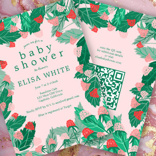 Raspberry Patch Cute ANPASSNINGSBAR QR Code BABY S Inbjudningar