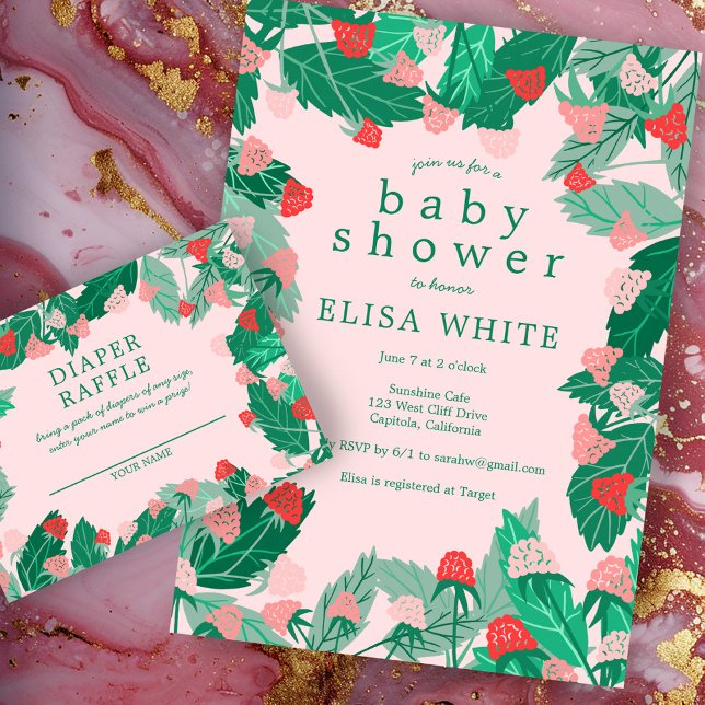 Raspberry Patch Cute Colorful ANPASSNINGSBAR BABY  Inbjudningar (Raspberry Patch Cute Colorful CUSTOM BABY SHOWER Invitation
Pink Green)