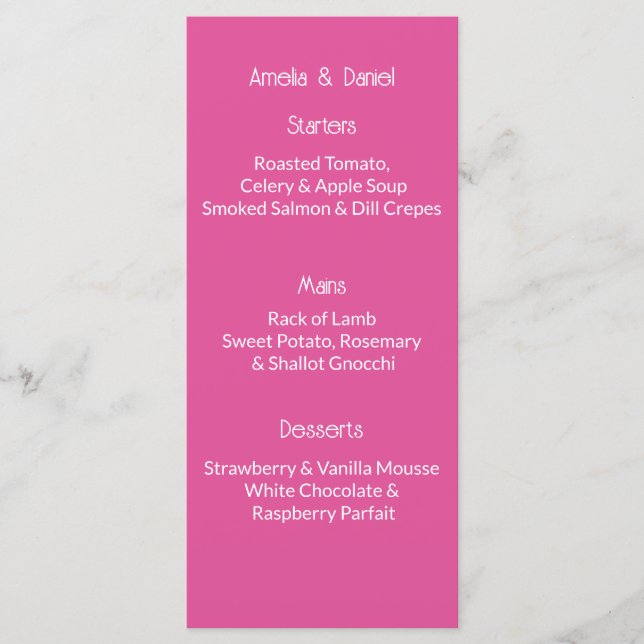 Raspberry Pink And White Menu Card Meny (Framsida)