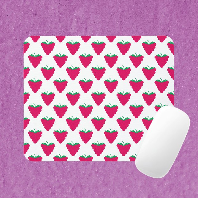 Raspberry Pink Berry Fruit Musmatta (A mouse pad with a pattern of pink raspberries.)