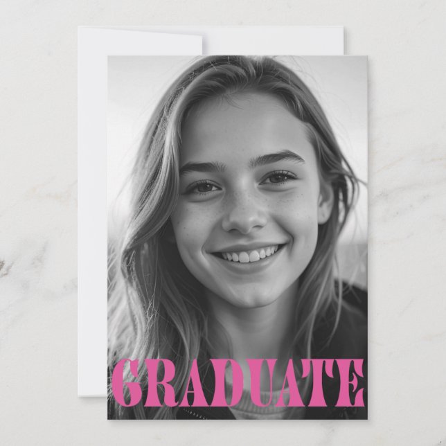 Raspberry Pink Modern Graduation Announcement Card (Framsida)
