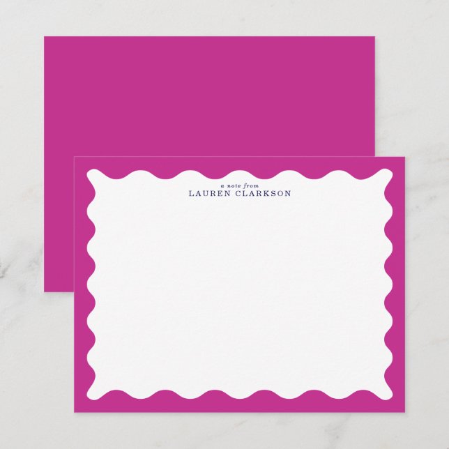 Raspberry Pink Wavy Frame Note Card Inbjudningar (Fram/baksida)