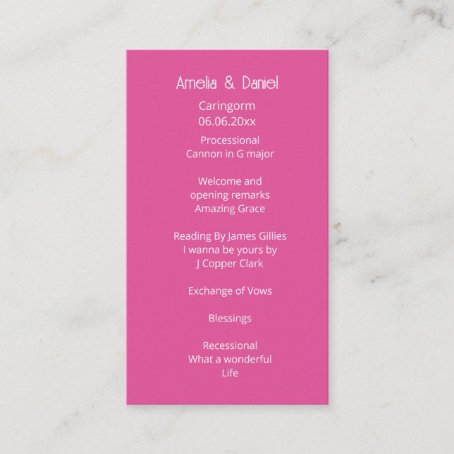 Raspberry Pink Wedding Ceremony Program (Framsida)