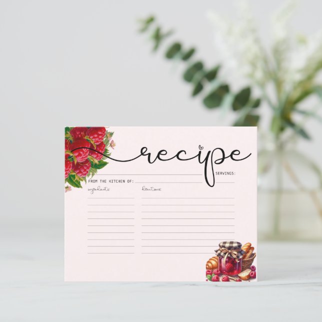 Raspberry-receptkort för vattenfärg (Stående Fram)